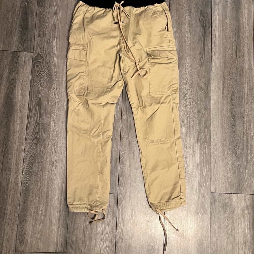 Essentials Tan Cargo Jogger Pants with Drawstring